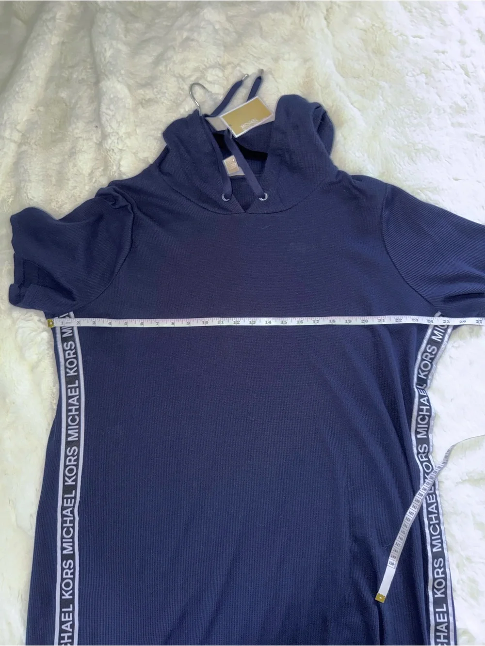 Michael Kors Logo Tape Hooded Tunic Top Midnight Blue 2X NWT